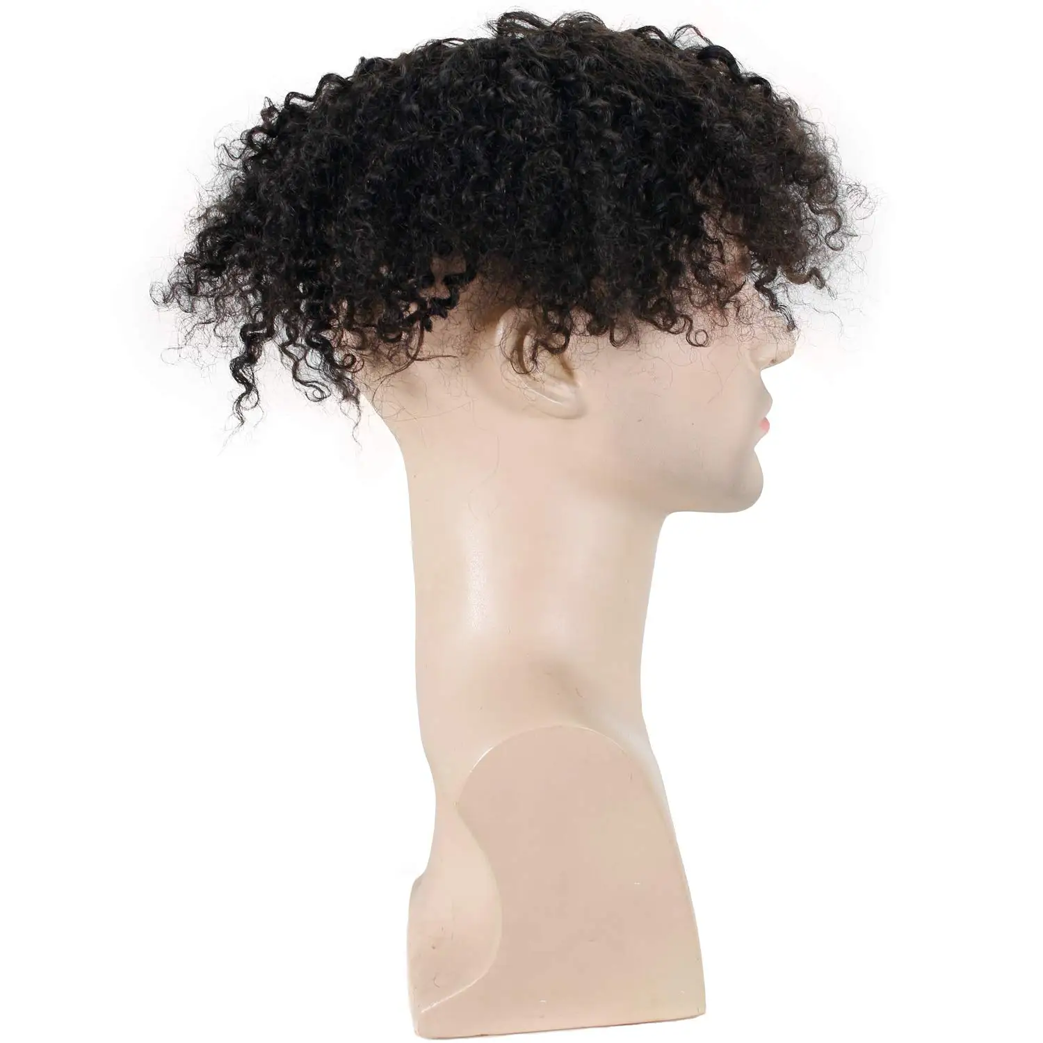 Kinky Curly Men\'s Toupee for African Amercian 100% Rem Human Hair Mono Lace PU Base Hairpiece Replacement Wig 10x8inch 1B Black