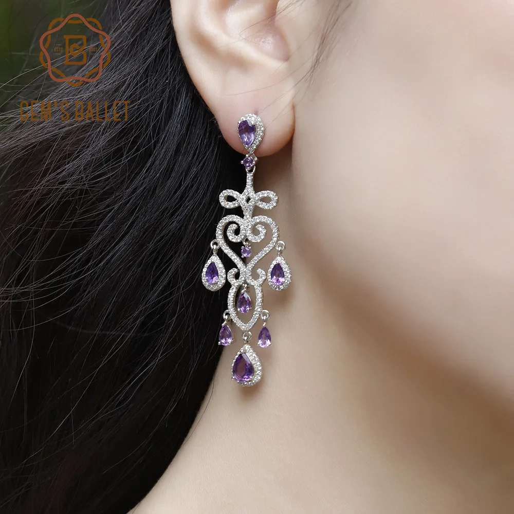 GEM'S BALLET Natural Amethyst Gemstone Drop Earrings 925 Sterling Sliver Romantic Earring For Women Engagement Fine Jewelry