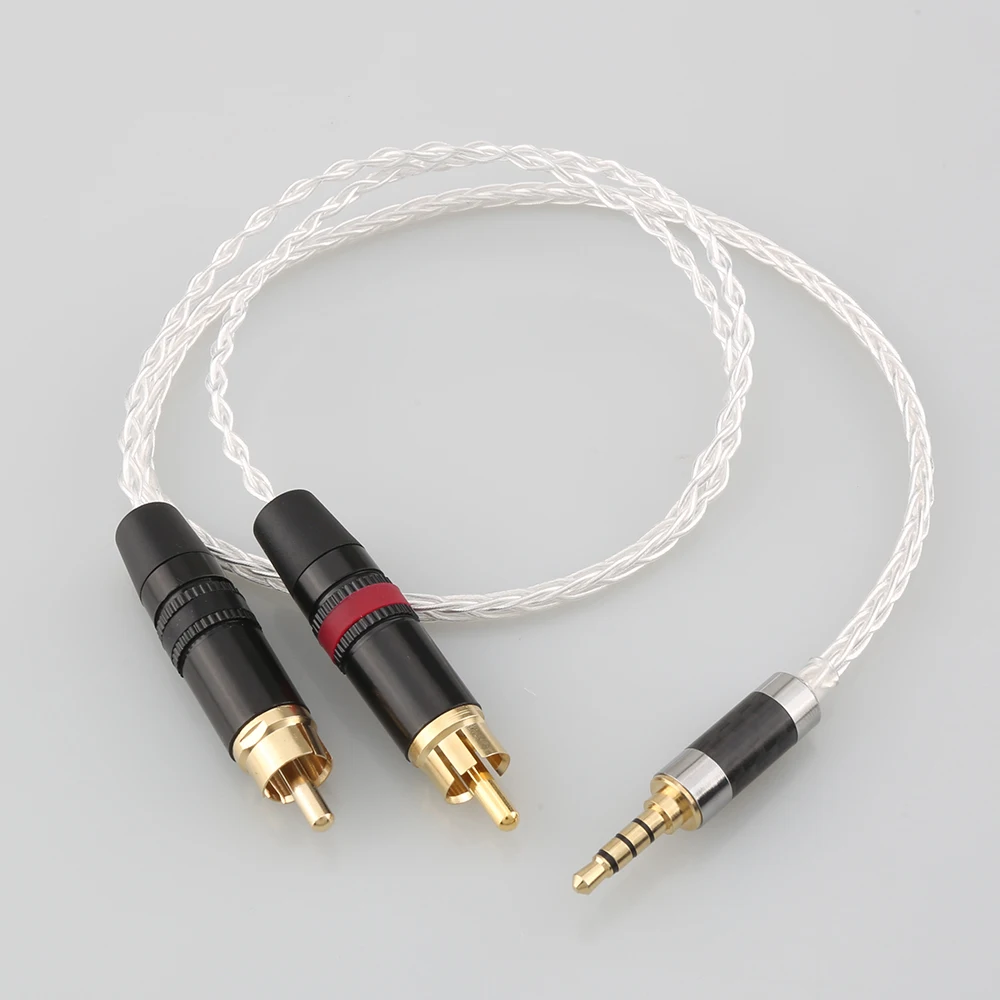 3.5mm TRRS Balanced Male to 2 RCA Male Audio Adapter Cable 7N OCC Copper Silver plated Audio Cable