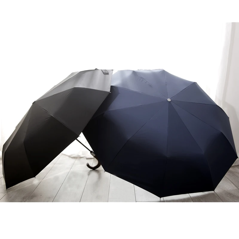 PALONY-Automatic Umbrella for Men, Three Fold, Wooden Handle, Black Coating, Sun Folding Umbrellas, 10K Windproof, New Arrival