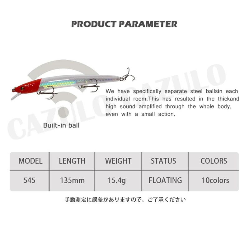 Artificial Fishing Lure, Acessórios Minnow, Wobblers Tackle, Pike Tackle, Profundidade 0,5-1m, 15,4g, 135mm