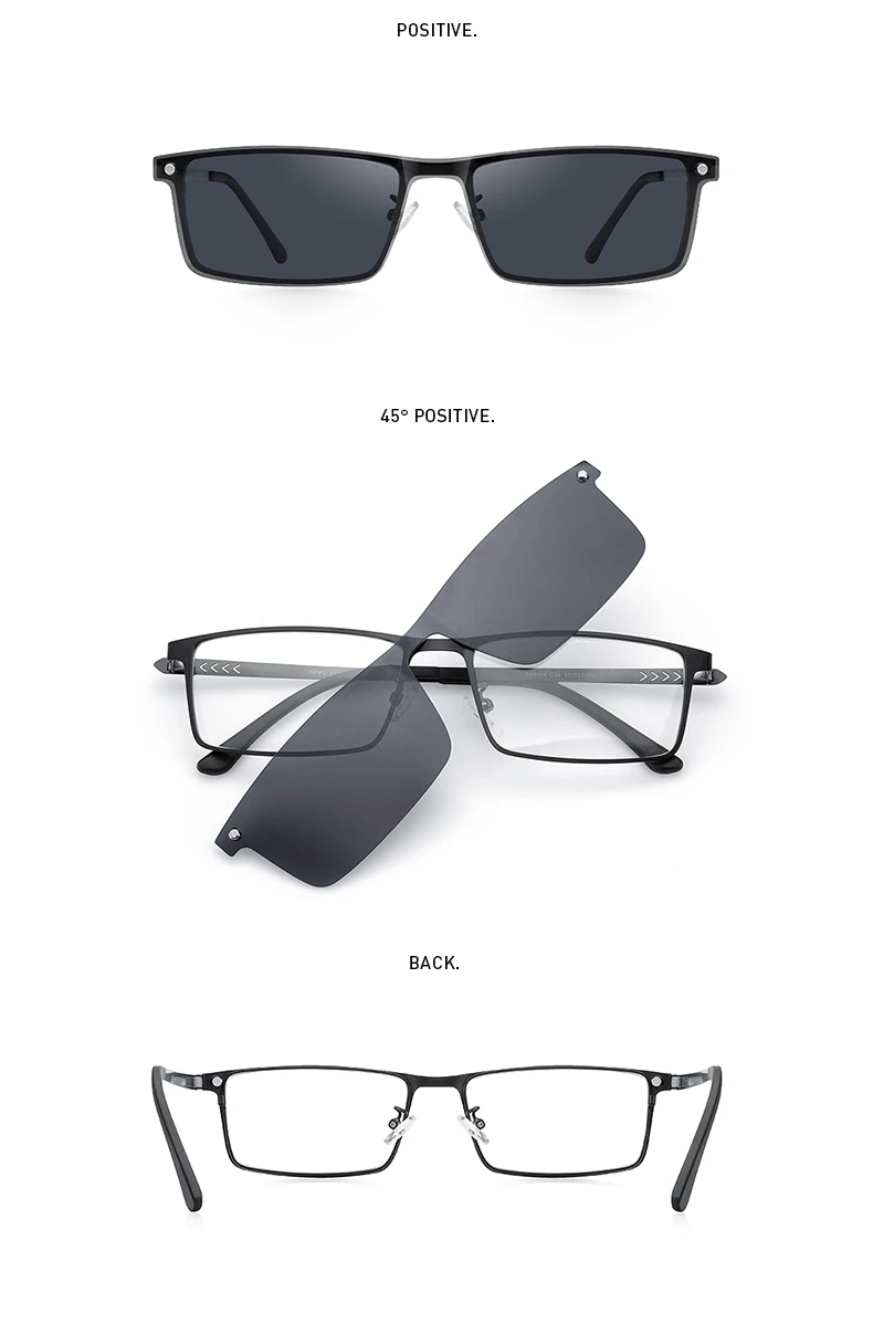 MERRYS DESIGN 2-in-1-Brillengestell mit magnetischem polarisiertem Clip für Herren, Brillengestell aus Titanlegierung, quadratische Brillen, S2304 – Detail 8