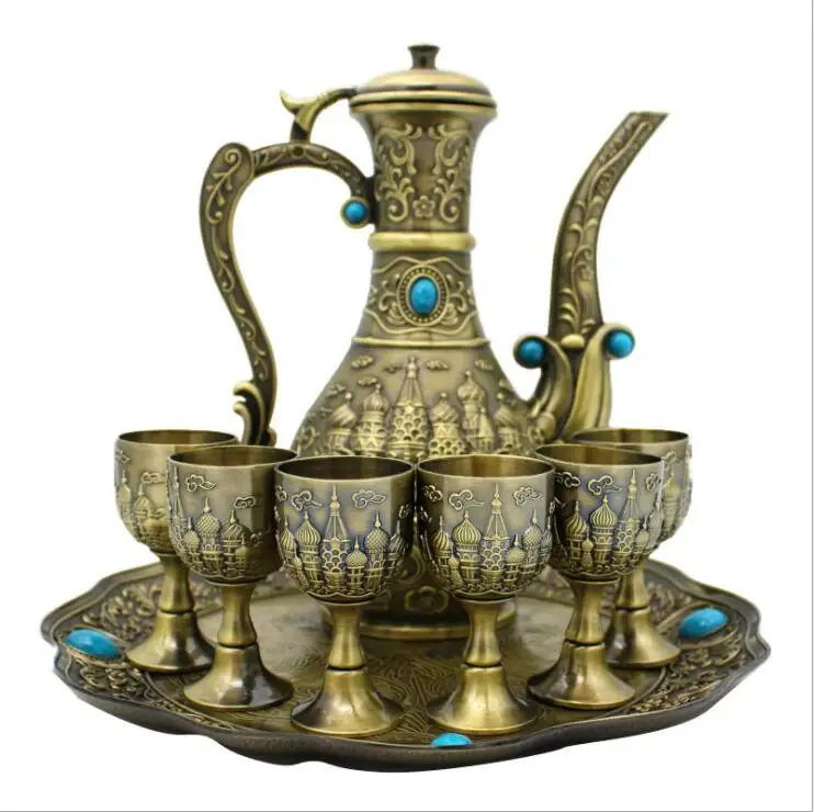 

European 8pcs/set bronze decorative wine set bar equipment whiskey set for home bar JJ110