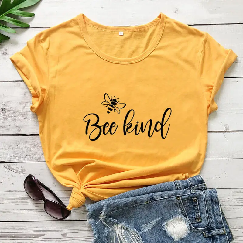 

Bee Kind Cute Bee Graphic Print T Shirt New Arrival Summer Casual 100%Cotton Funny T Shirt Be Kind Shirt Kindness Shirts