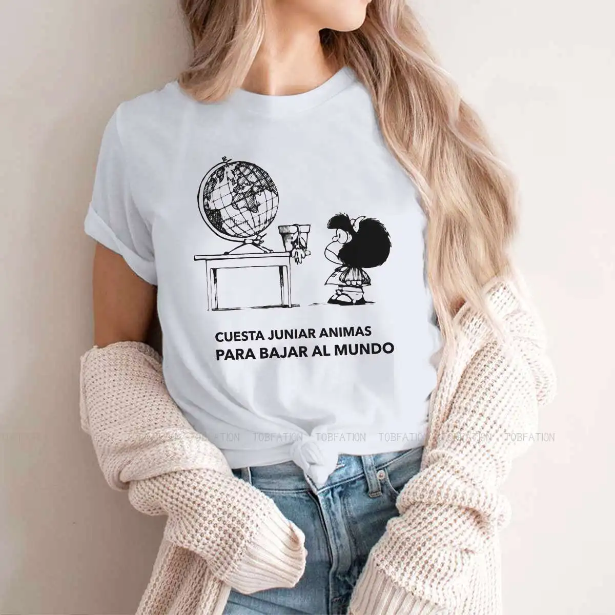 World Cute Girls Women T-Shirt Mafalda Quino Comics Manga Girl Blusas Harajuku Casual Short Sleeve Vintage Oversized Tops