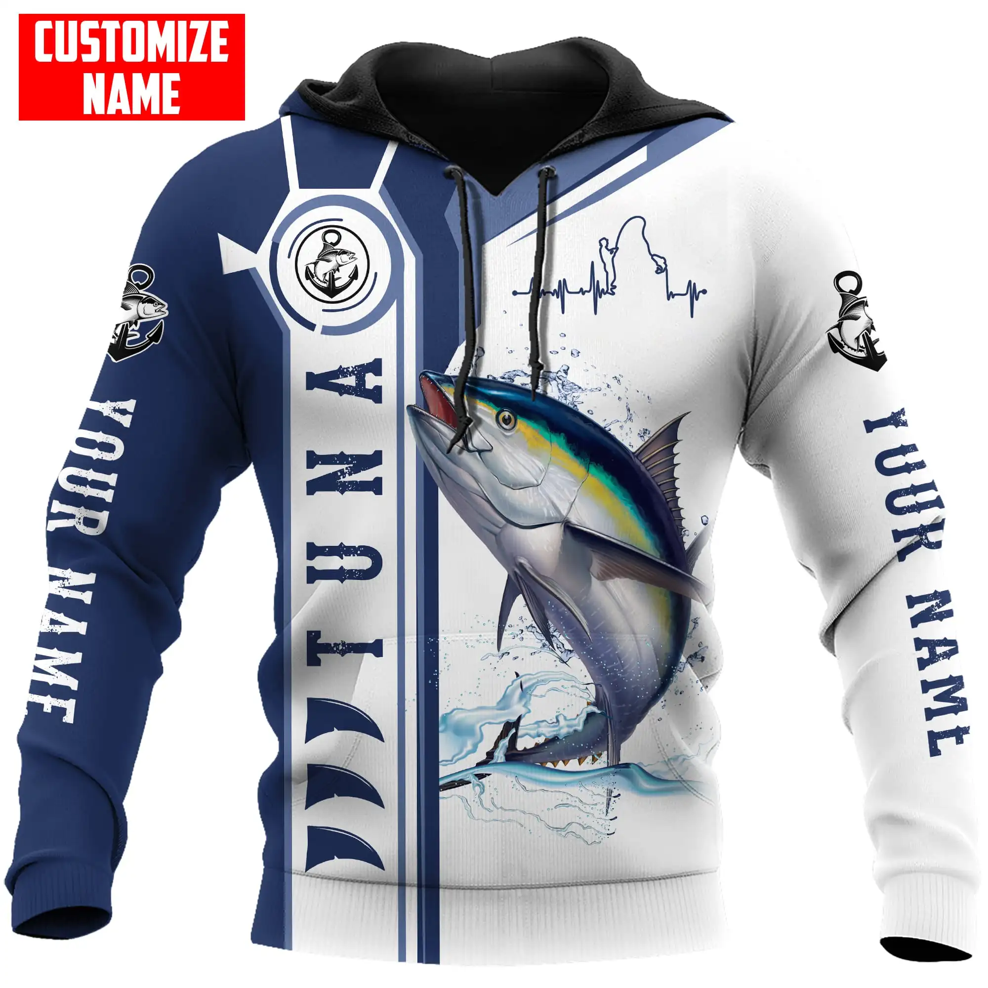 

Custom Name Tuna Fishing Catch and Release 3D Printed Men's Hoodie & Sweatshirt Autumn Unisex Zip Hoodie Casual sportswear KJ837