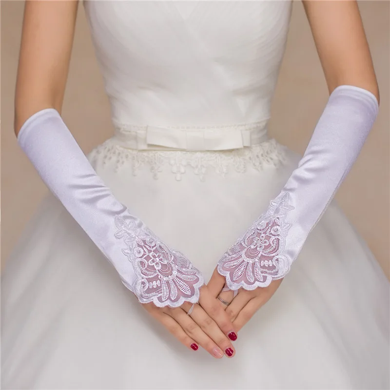 Neue Ankunft hochzeit zubehör Braut Handschuhe spitze satin handschuhe liturgie handschuhe medium-lange meter weiß rot schwarz