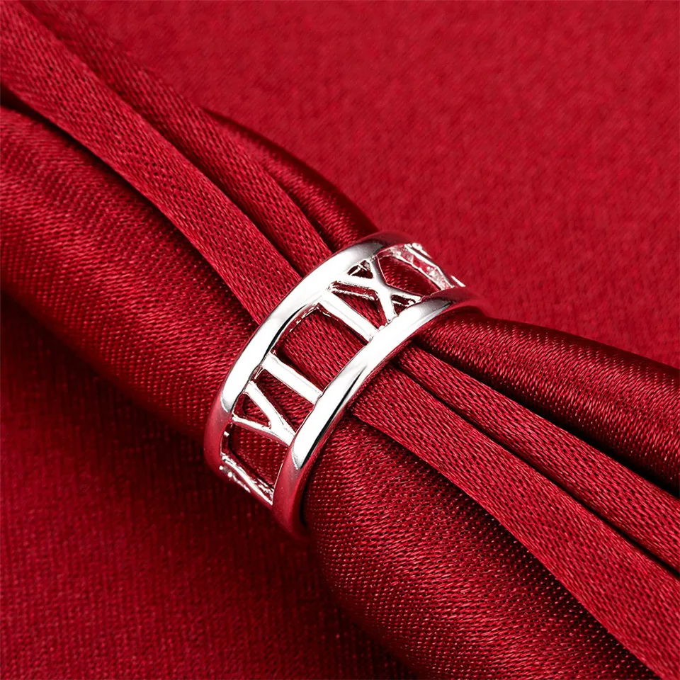 2024 Hot Sale Fashion 925 Sterling Silver Roman Numeral RingS Geometric Number Ring  For Women Charm Christmas Jewelry Gifts