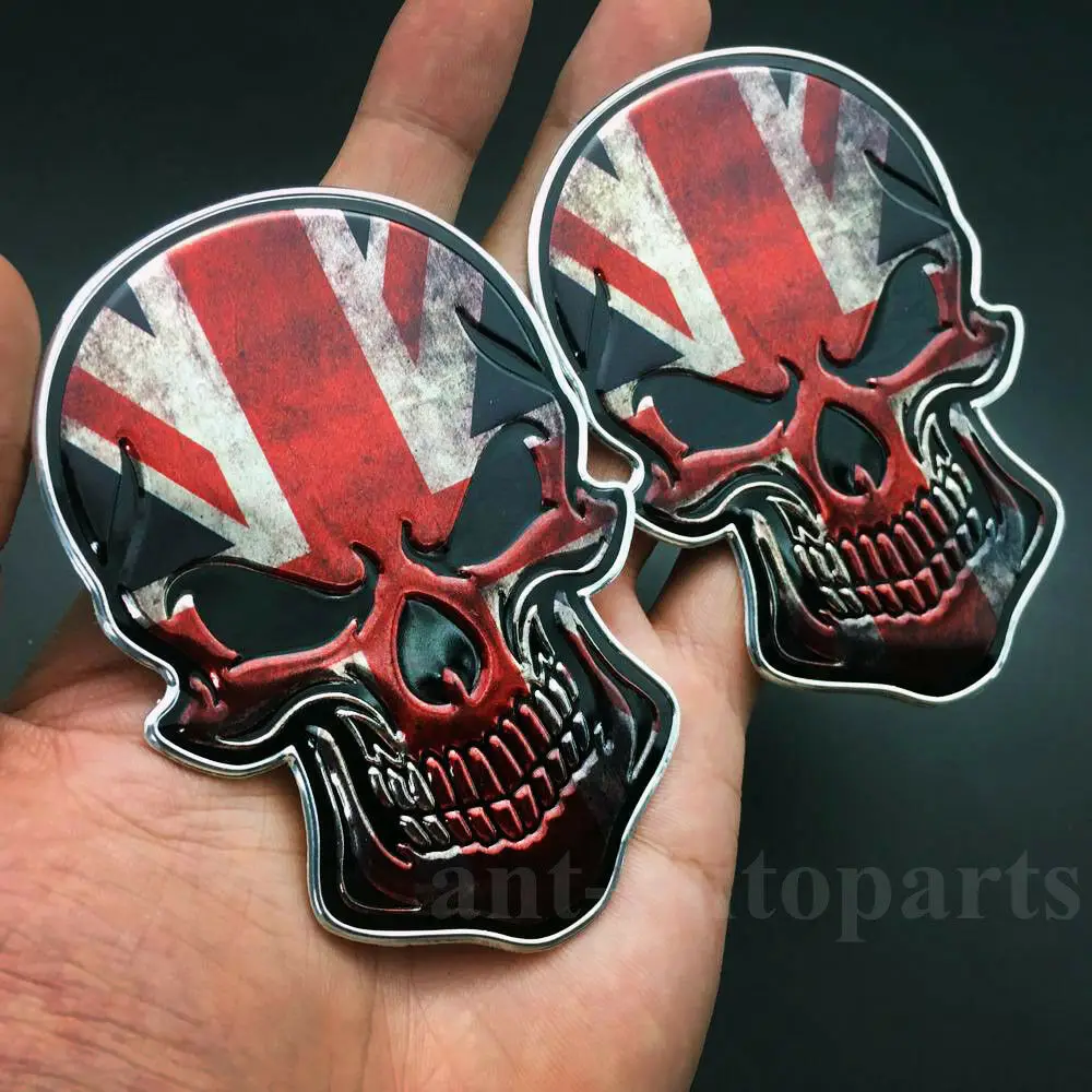 2pcs England UK Flag Skull Evil Car Rear Trunk Body Decal Sticker Badge Emblem