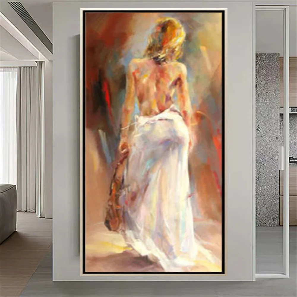 

Large Vertical Nude Oil Paintings Handmade Nude Girl Hanging Picture Delicate Texture Canvas Painting Decor Living Room Wall Art