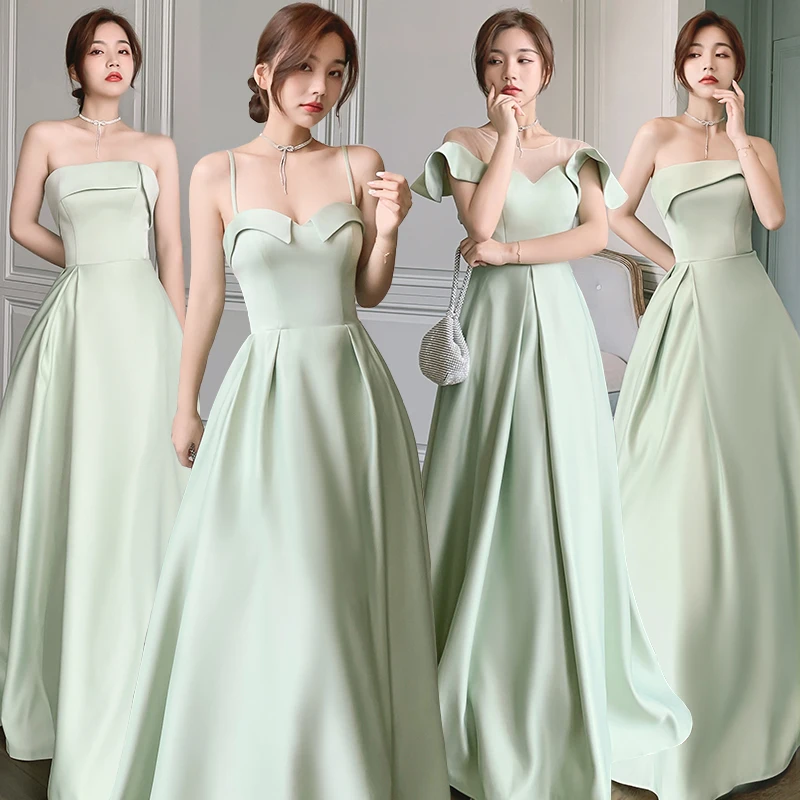 Simple Solid-Color A Line Bridesmaid Dress Classic Backless Retro Bandage Slim Floor Length Prom Dress For Wedding Party