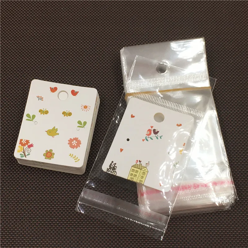 5*4cm Fashion Set Jewelry Display Earring Packaging Cards 50pcs Eardrop Display Tag Cards With 50pcs OPP Bags