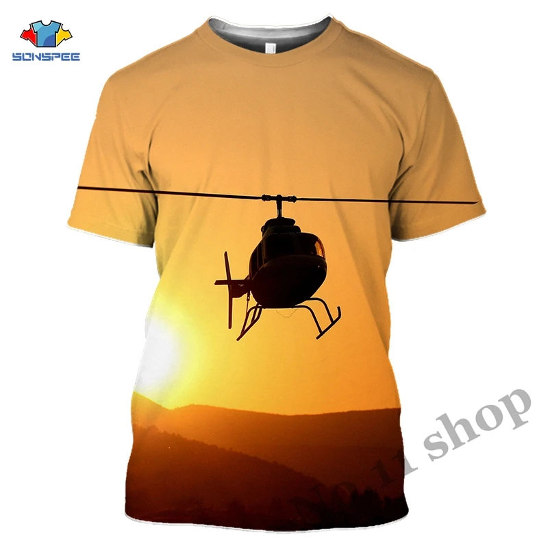 Helicopter T-shirts Harajuku 3D print Men Women Clothes Hip Hop T Shirts Aircraft Short Sleeve Plane Streetwear Harajuku Tops