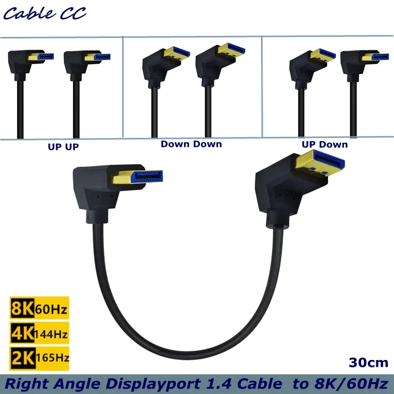 

30 см 90 ° угловой вверх вниз Displayport 1,4 кабель 8K @ 60 Гц DP Ultra HD видео адаптеры для телевизоров, ЖК-мониторов и проекторов