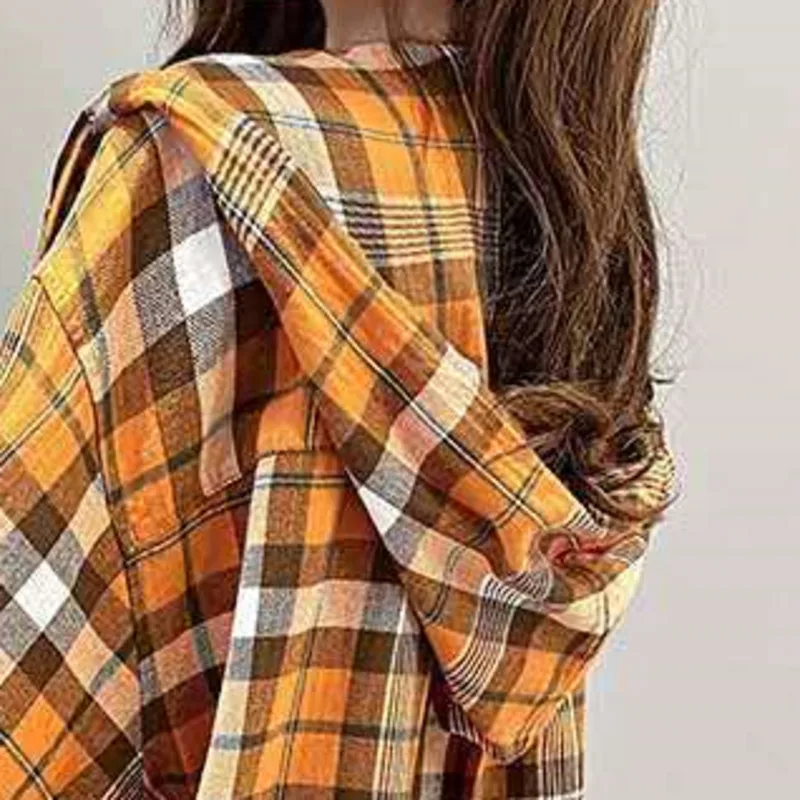 Hooded Loose Check Shirt Women\'s Port Style 2023 Early Spring New Korean Version Versatile Long Sleeve Spring Medium And Coat