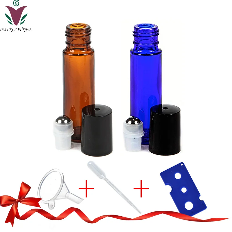 15pcs 10ml Thick Amber/blue Glass Roll On Bottle Roller Bottles for Essential Oils Perfume Aromatherapy