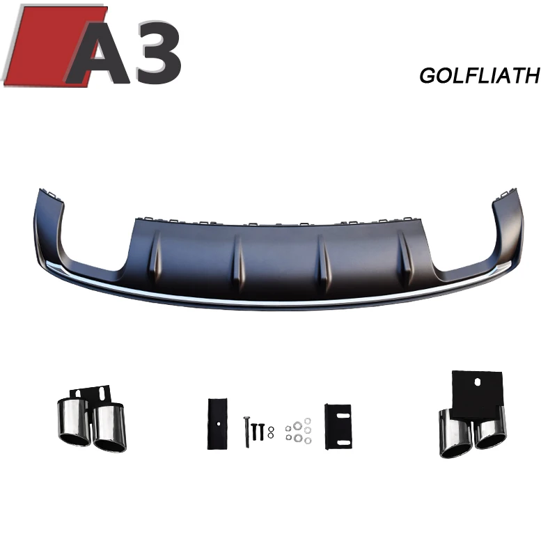 GOLFLIATH For A3 8V Rear Diffuser S3 Style PP rear lip with 4-outlet Exhaust Tips fit For Audi A3 4-door Sedan 2012-2015