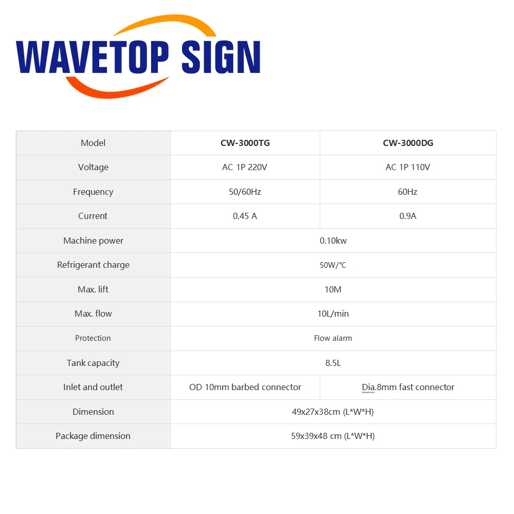 Wavetopsign s & a cw3000 refrigerador de água industrial para máquina de corte e gravação a laser co2 resfriamento 60w 80w tubo laser dg110v tg220v