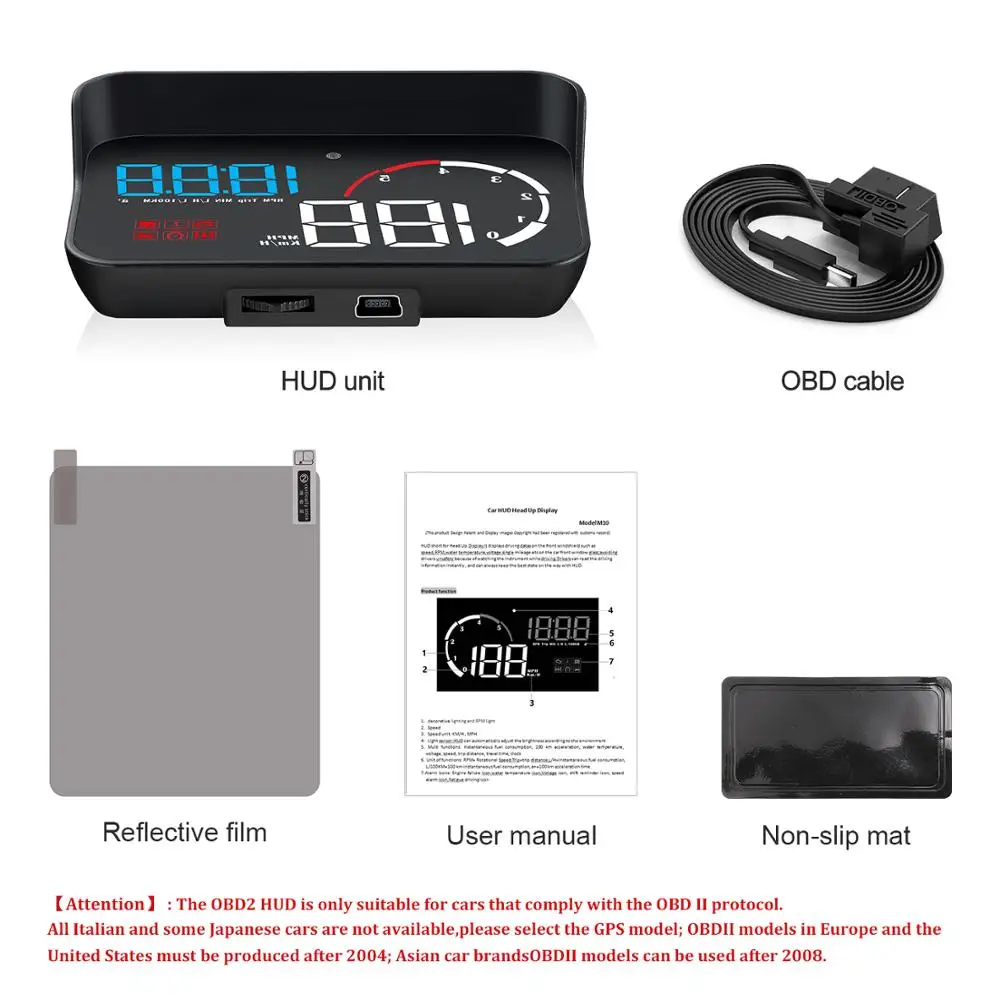 Newest Hud Car Obd2 Computer Head Up Display Obd Hud Digital Speedometer Windshield Projector ObdII Rpm Fatigue Driving Km/H Mph
