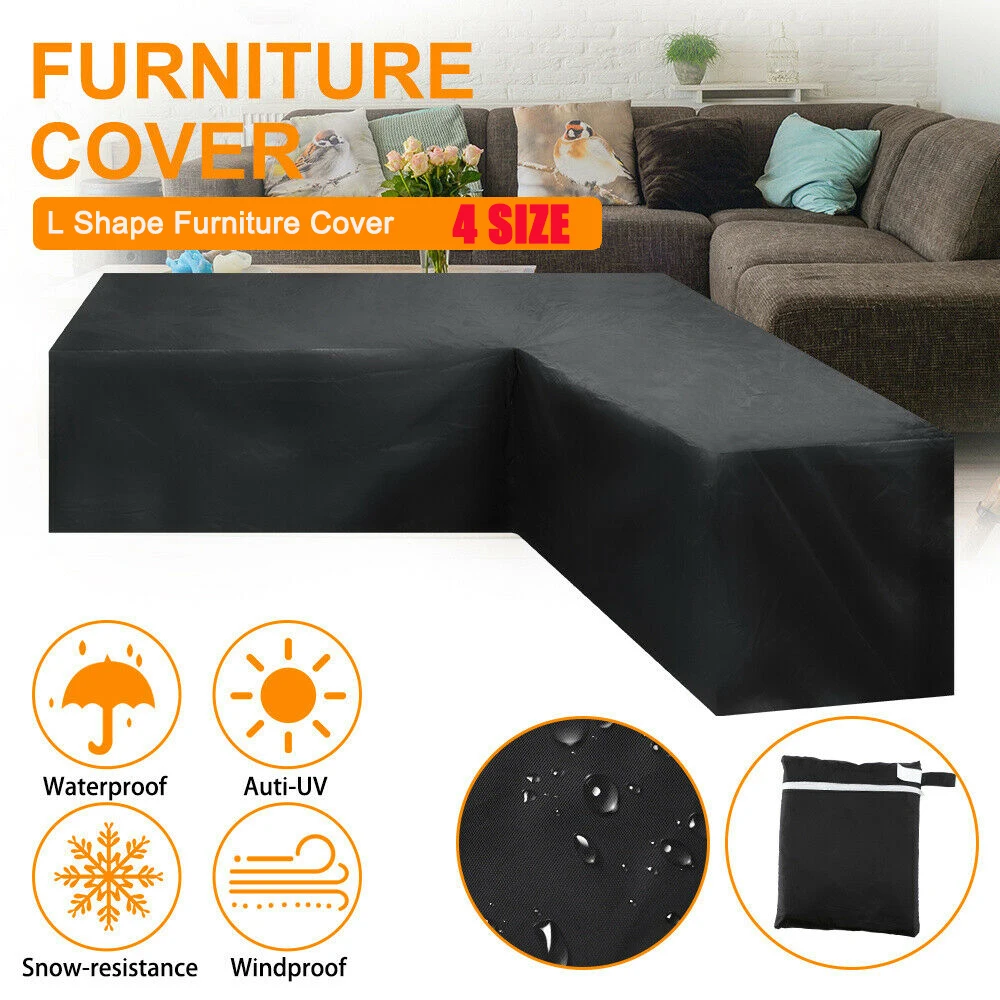 L Shape Furniture Waterproof  Cover Outdoor Garden Patio Rattan Sofa Dustproof V Shaped Mold Resistant Cover black