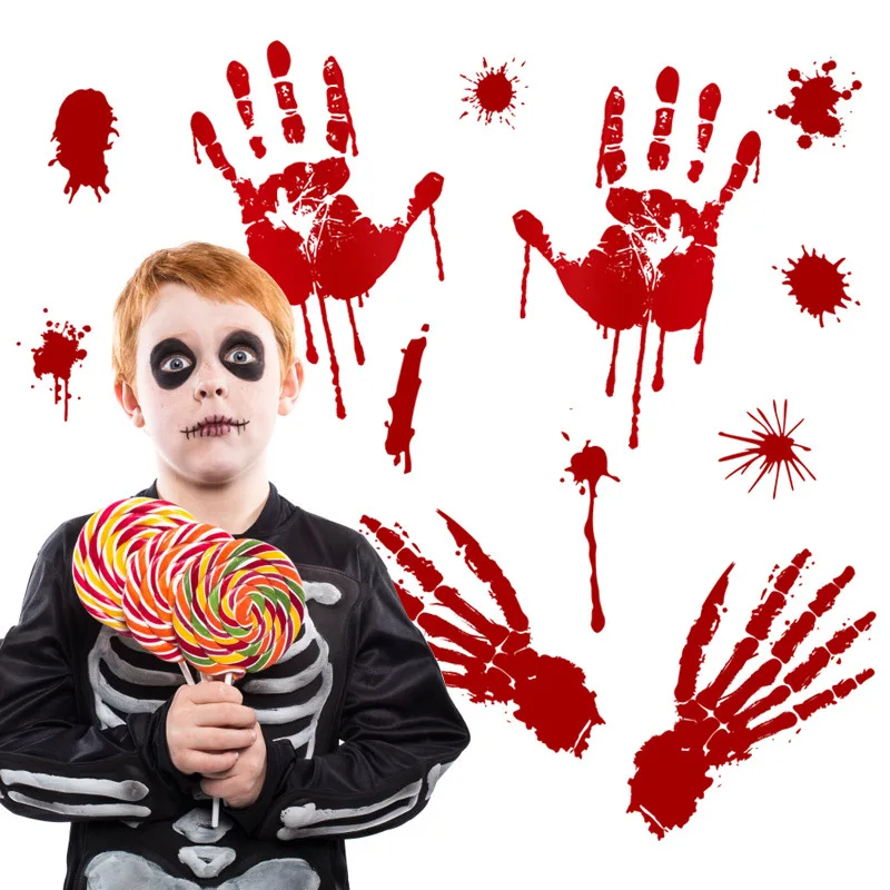 Halloween Decoration DIY Footprint Bloody Wall Stickers Blood Handprints Butcher Scary Horror Zombie Wall Decals Party Supplies