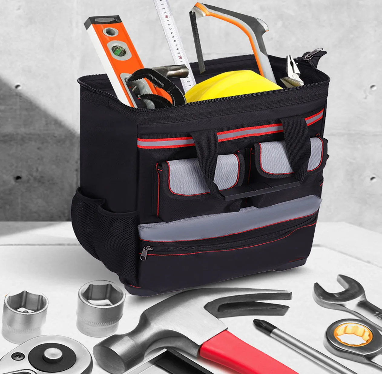 Zaino per attrezzi multifunzione zaino per attrezzi impermeabile borsa per attrezzi in tessuto Oxford borsa per attrezzi per riparazione elettricista con Kit riflettente