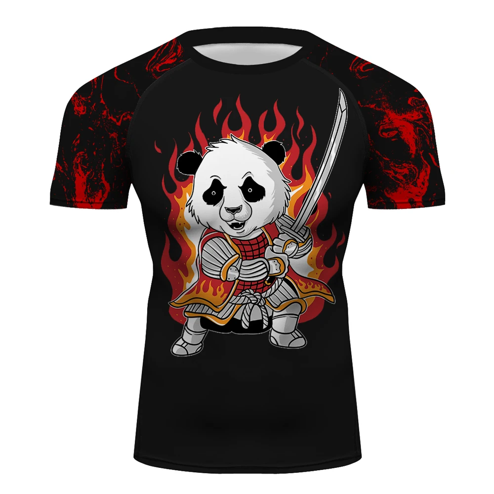 

Burning Panda Rash Guards Mens Training T-Shirt Elastic Stretch Short Sleeve Tops