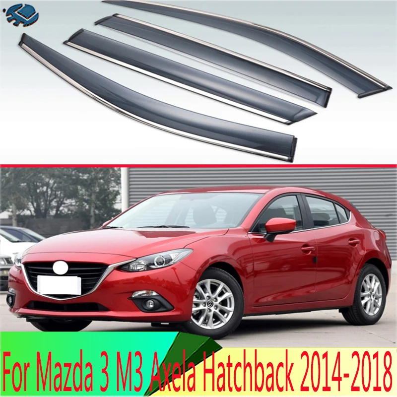 

For Mazda 3 M3 Axela Hatchback 2014 2015 2016 2017 2018 Plastic Exterior Visor Vent Shades Window Sun Rain Guard Deflector