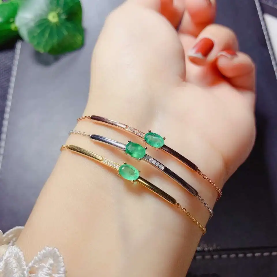KJJEAXCMY gioielleria raffinata smeraldo naturale argento Sterling 925 nuove donne pietra preziosa braccialetto mano rilevamento supporto squisito