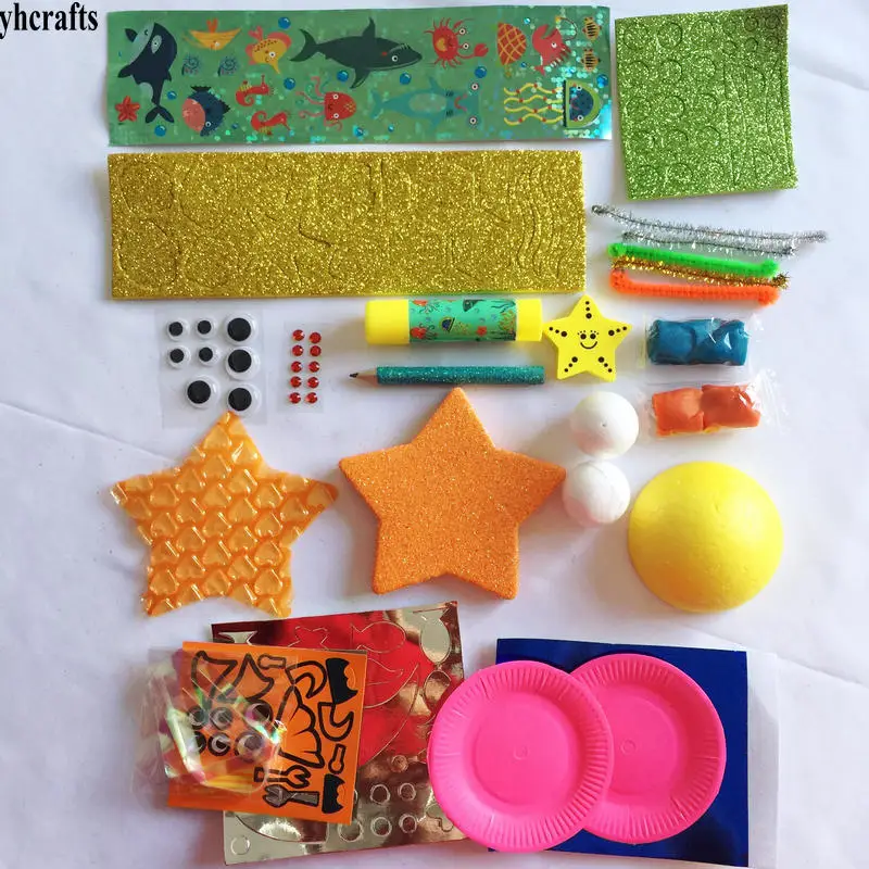 1bag/LOT.DIY jellyfish starfish shark ocean animals foam crafts kit Early learning educational toys Kindergarten handwork OEM