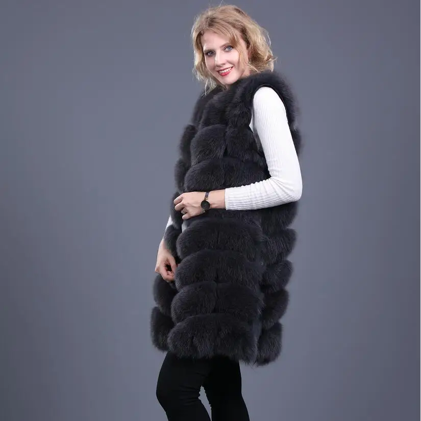 Women\'s Real Natural Fox Fur Vest Coat, European Warmth, Street Fashion, Spring and Autumn