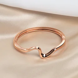 High Quality Trendy Classic Cuff Bangles For Women Rose Gold Color Charming Geometric Irregular Ripple Opening Bangle Bracelet