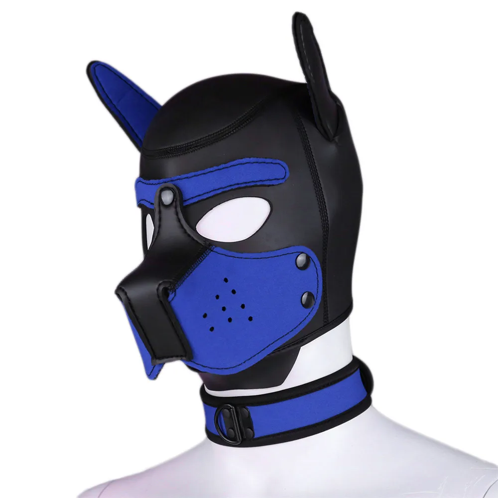 Party Masks Pup Puppy Play Dog Hood Sexy Neck Collar BDSM Bondage Kit Cosplay Full Head Ears Halloween Mask Sex Toy For Couples