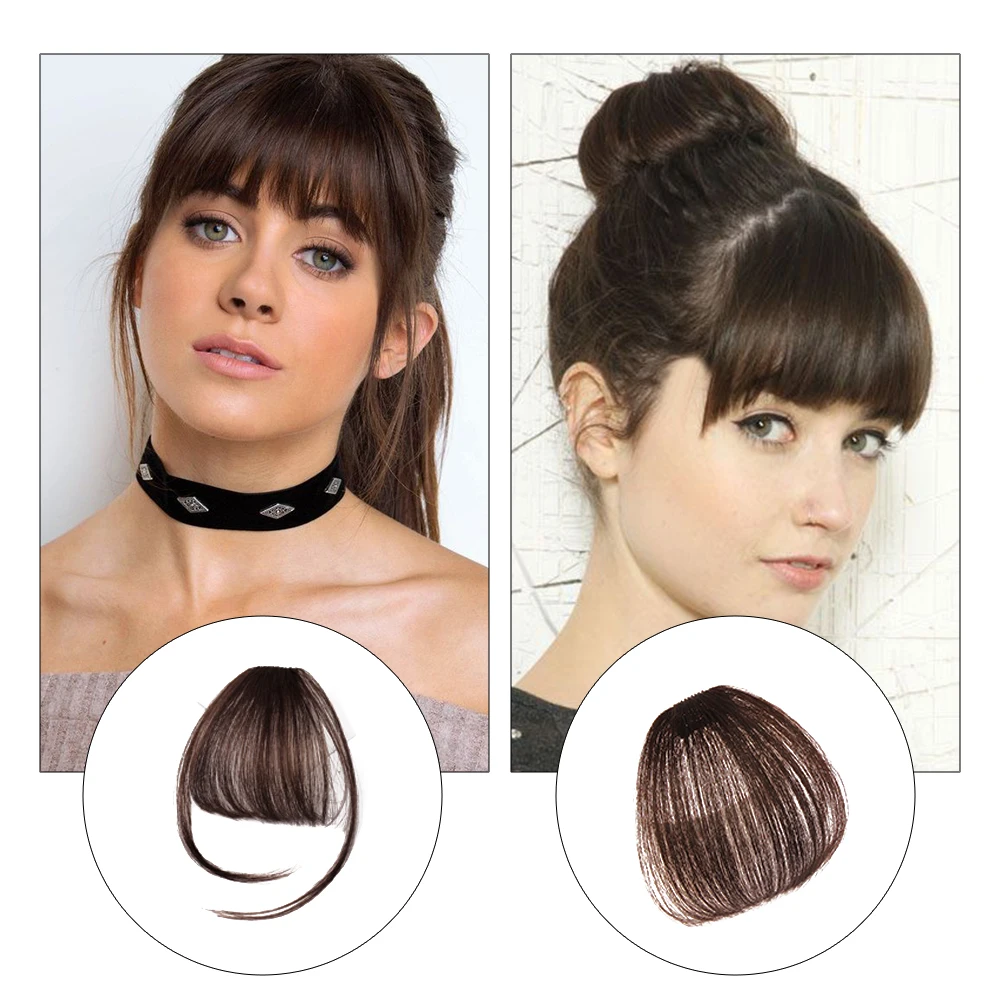 MyDiva Synthetic Air Bangs Heat Resistant Hairpieces Hair Women Natural Short Black Brown Bangs Hair Clips For Extensions