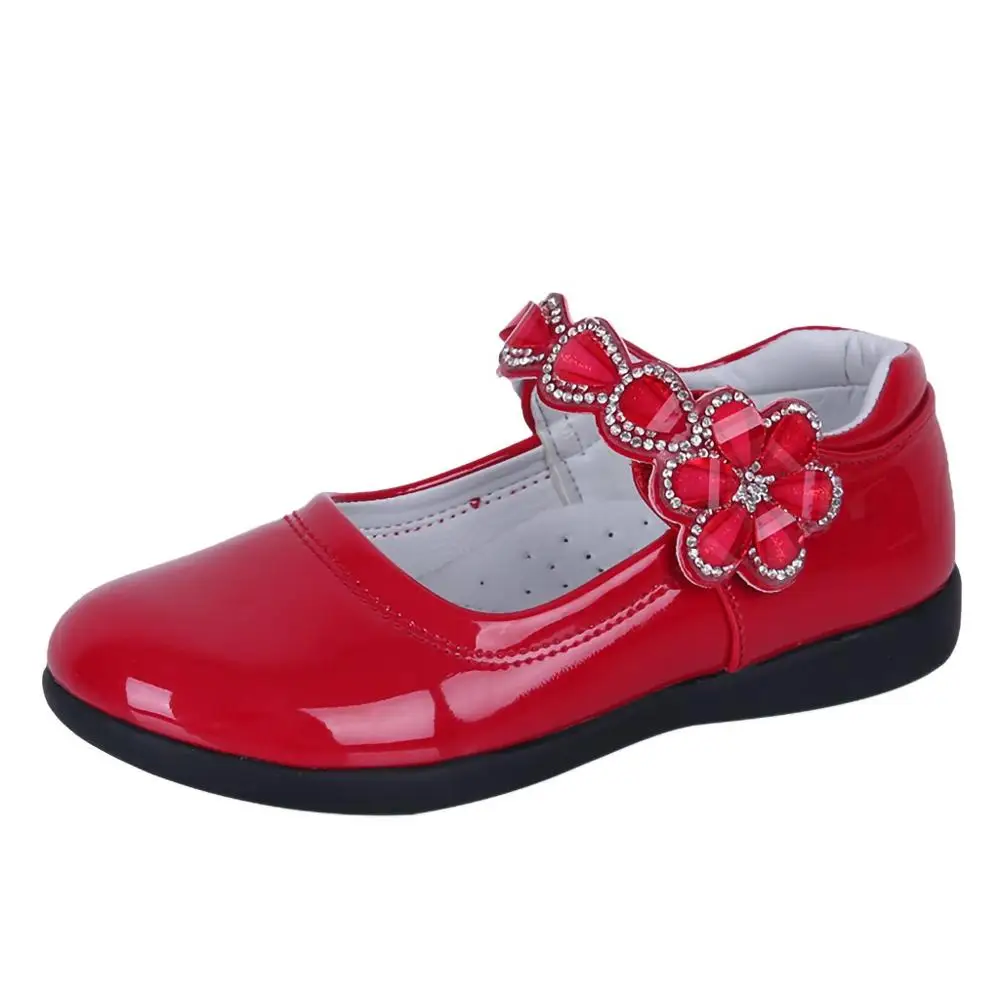 Girls Leather Princess Shoes Children Kids Girls Party Dance Perform Flower Breathable School Flat Shoes Crystal Casual EUR26-38