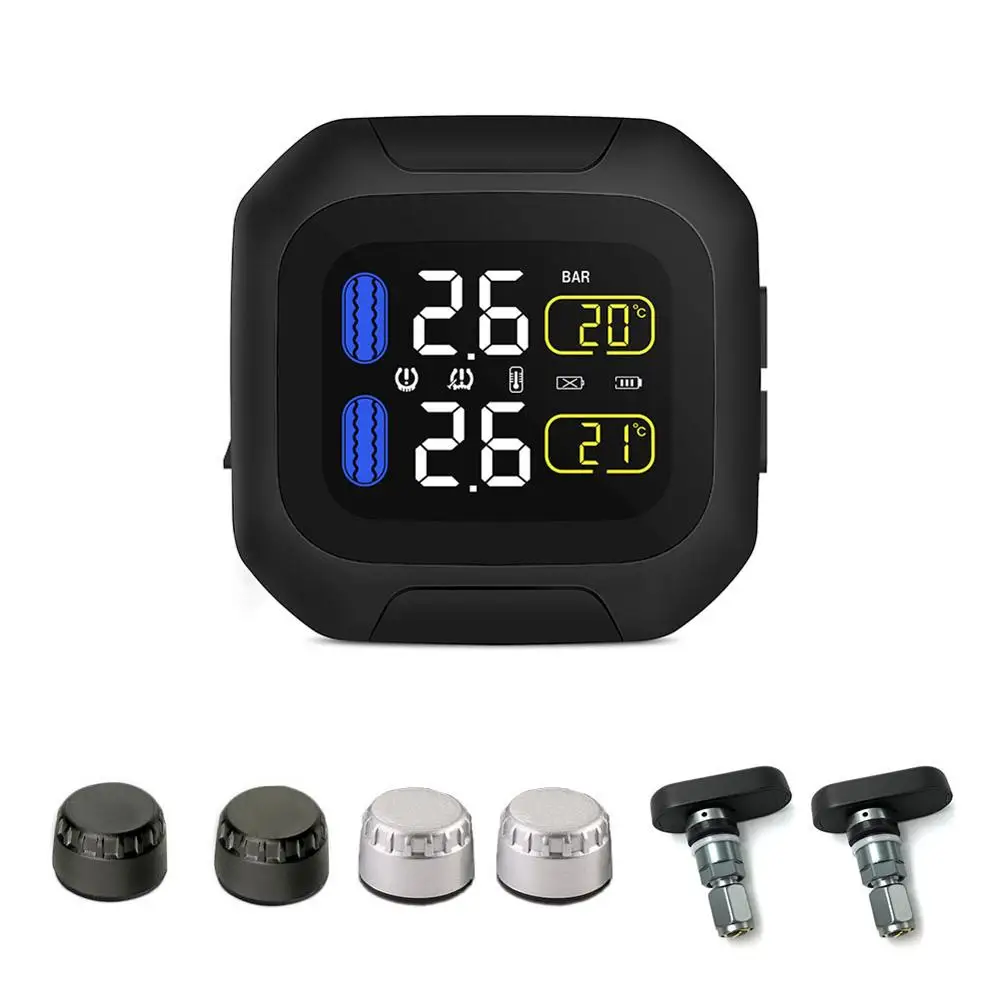 

Сигнализация для шин мотоцикла, 2 внешних датчика, система TPMS, внешний цифровой ЖК-монитор, сигнализация безопасности