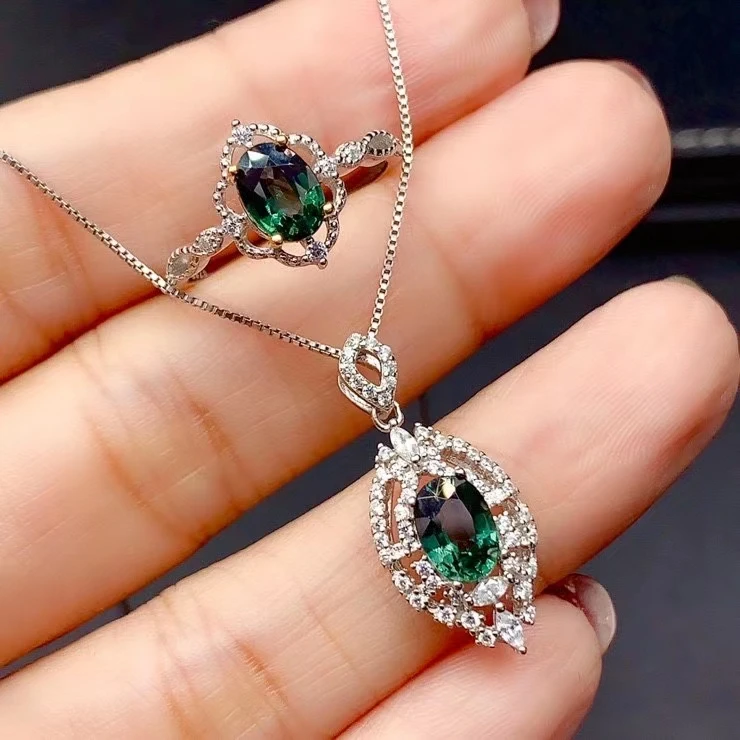 KJJEAXCMY Fine Jewelry 925 sterling silver inlaid natural sapphire girl vintage necklace pendant ring set support test with box