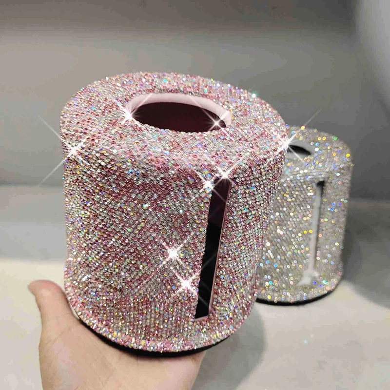 Rhinestone Cylinder Tissue Box Circular Pumping Case Office Living Room Bedroom Toilet Roll Paper Tube Bucket Holder Storage