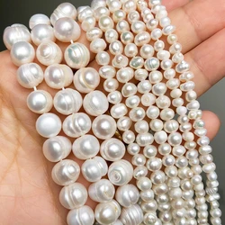 Perlas blancas naturales de agua dulce, perlas cultivadas redondas irregulares para mujer, accesorios de pulsera hechos a mano de 15 pulgadas