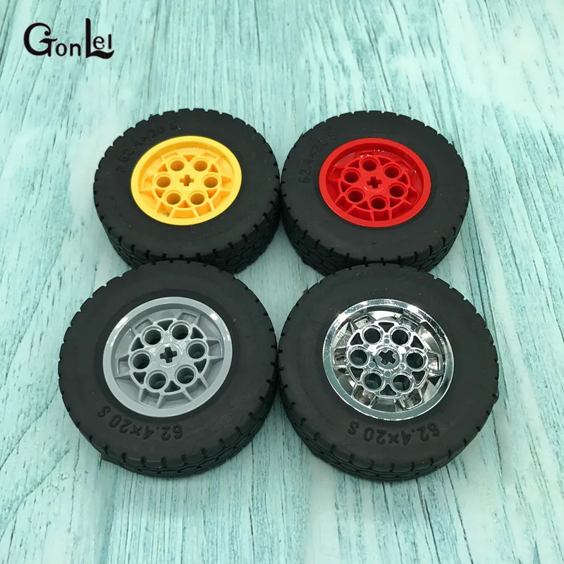 4Pcs/Lot Technical EV3 Wheels 62.4x20mm Wheel Tyres Parts Building Block Toy For 42009 Crane 32019+86652 MOC Brick Parts