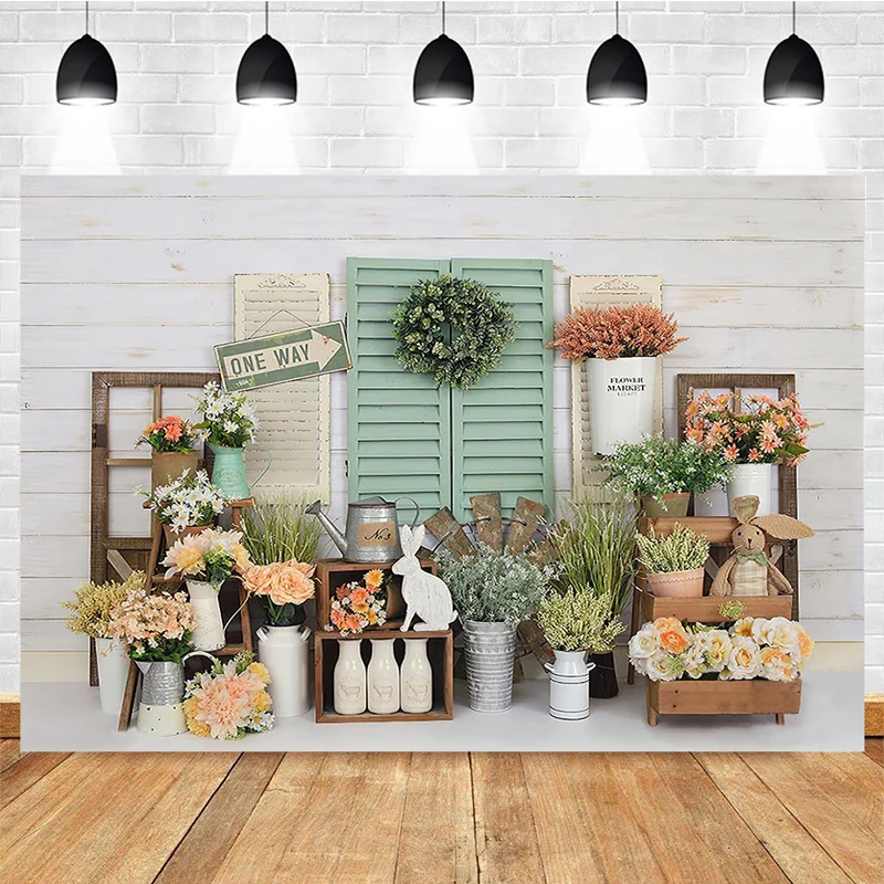 Mocsicka fondos de mercado de flores de primavera para fotografía, decoraciones de conejito lindo, pastel Smash, sesión fotográfica, Fondo de estudio fotográfico
