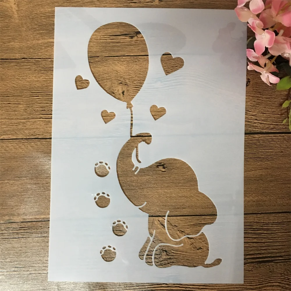 A4 29cm Little Elephant Balloon Drum DIY Layering Stencils Wall Painting Scrapbook Coloring Embossing Album Decorative Template