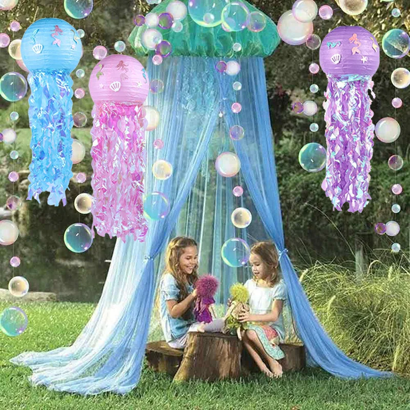 Jellyfish Lantern Banner Streamer Under the sea Bubble Garlands Baby Shower Kids Girl Little Mermaid Party Birthday Decoration