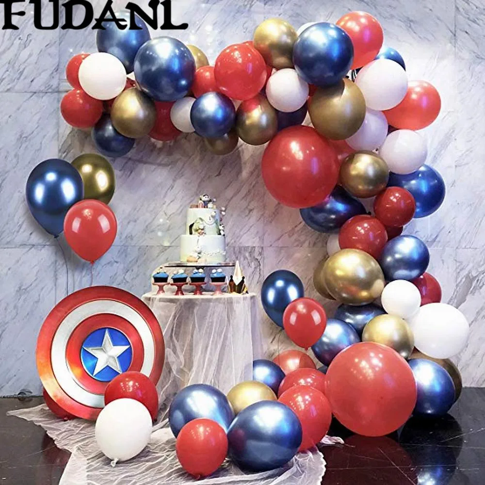 85pcs Super Hero Captain Of American Balloons Garland Arch Kit Red Blue Gold White Balloons Wedding Birthday Party Decor Balony