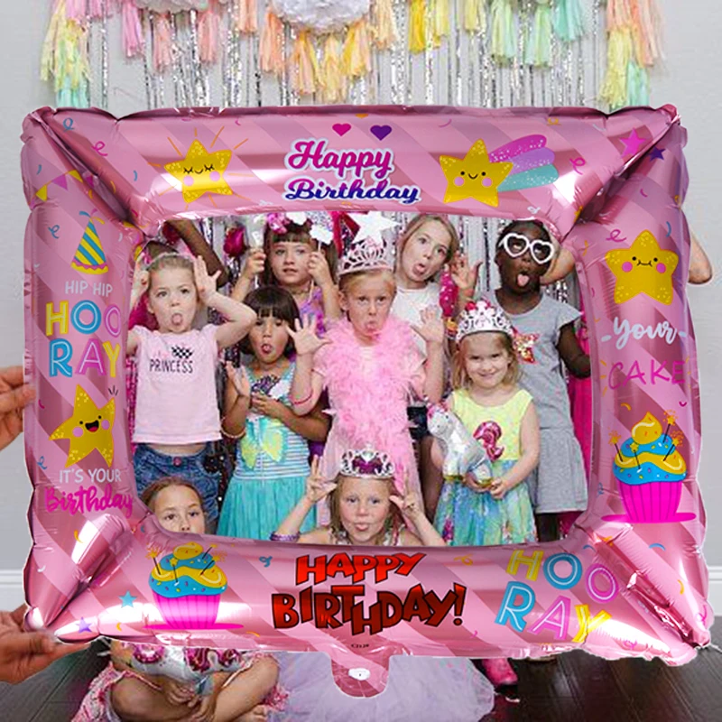 

1pcs happy birthday balloon photo frame props birthday party decorations kids 1st Foil Balloons for birthday photo booth baloon