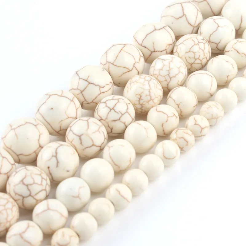 Natural Stone White Howlite Turquoises Beads Round Loose Spacer Beads For Jewelry Making DIY Bracelet 6 8 10 12 14mm 15\