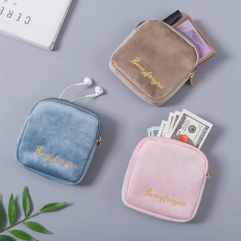 Girls Diaper Sanitary Napkin Storage Bag Velvet Sanitary Pads Bags  Jewelry Organizer Earphone Pouch Cosmetic Case