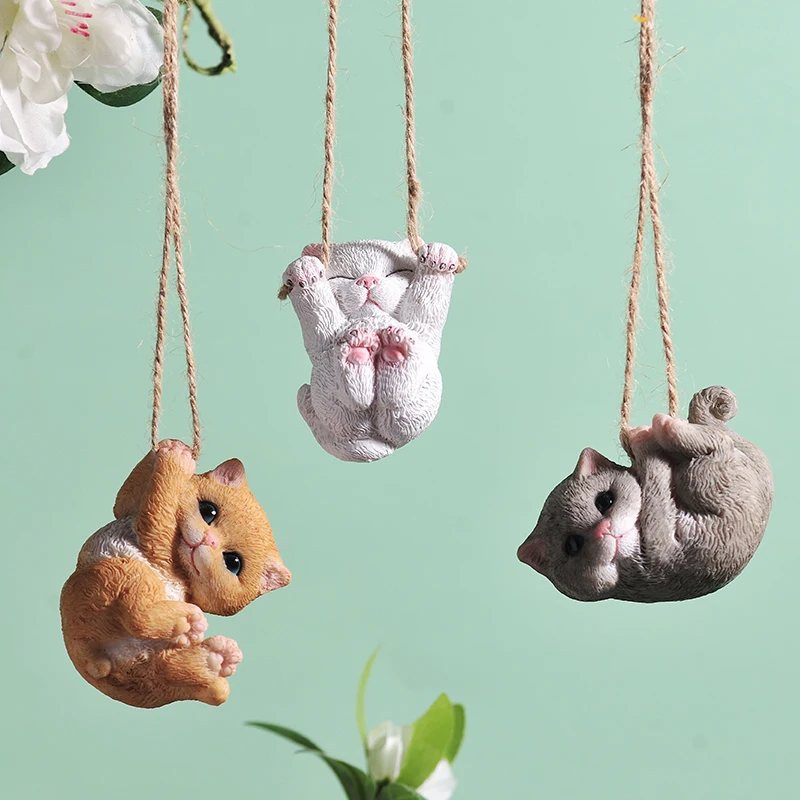 

Cute Pets Cat Dog Hang On Tree Resin Statue Animal Garden Decorative Pendant For Home Office Store Indoor Outdoor Decor Ornament