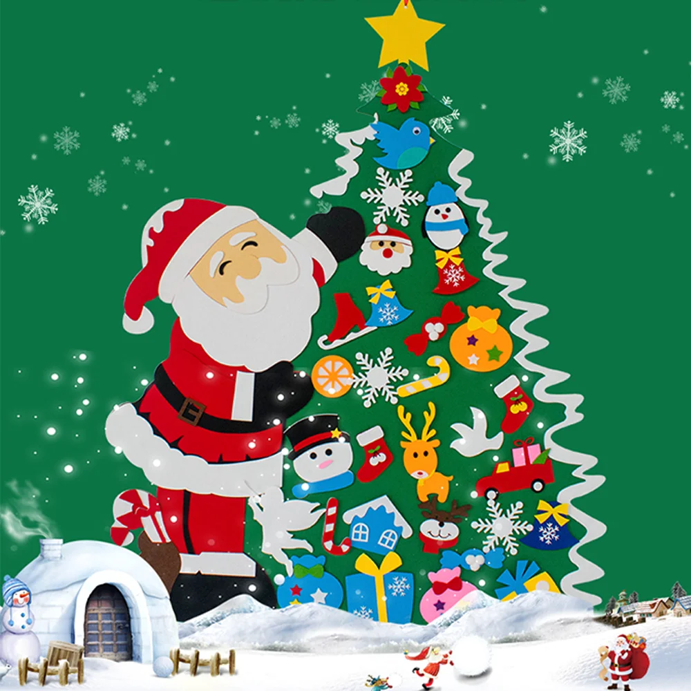 

Kids DIY Felt Christmas Tree Topper Decoration 2021 New Year Gifts Door Wall Hanging Ornaments Santa Claus Artificial Xmas Toys