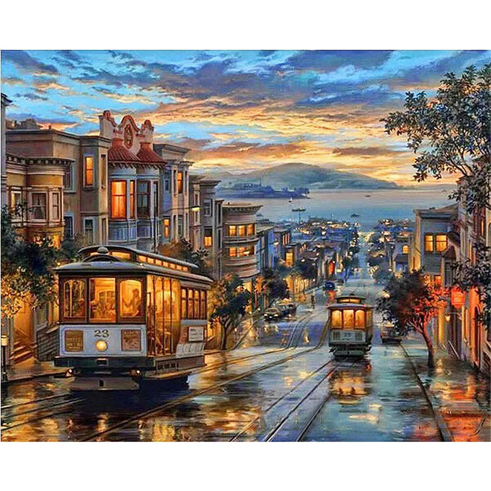 Landscape Street View Building 11CT Cross-Stitch Embroidery Kit Sewing Handicraft Needlework Handmade Stamped Halloween Floss